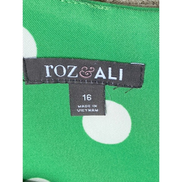 ROZ & ALI Women Sz 16 Green Dress White Polka Dot Wide Spandex Belt Sleeveless - Picture 8 of 16